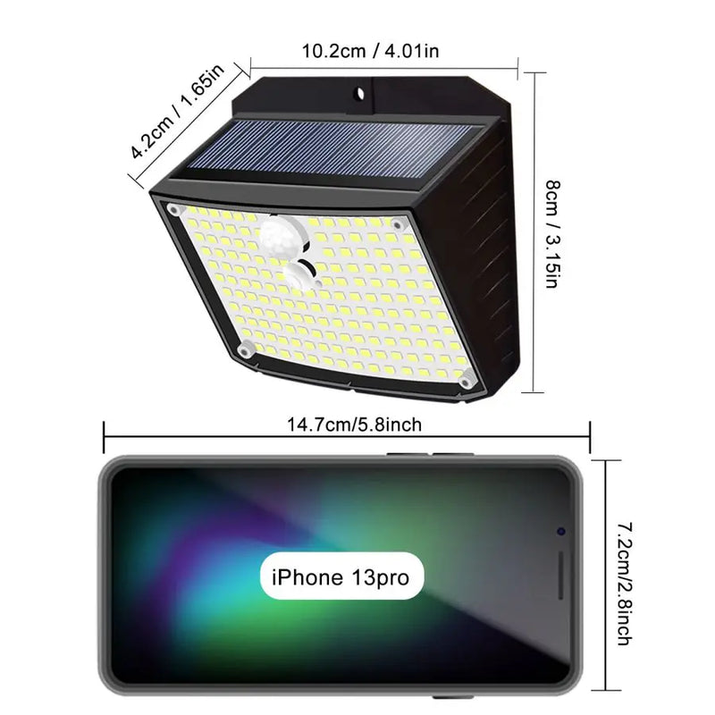 SoluraGuard Solar Wandleuchte 158 LEDs | Bewegungsmelder | IP65 Wasserdicht | 180° Abstrahlwinkel