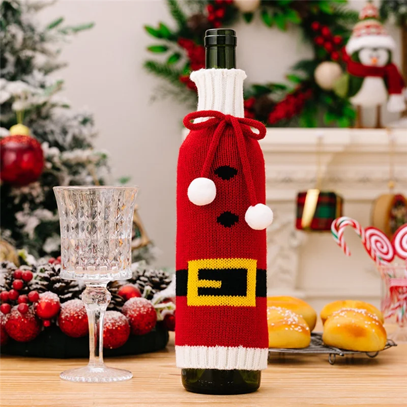 Festivelle 3er Set Weihnachts Flaschenhüllen | Gestrickte Weinflaschen Deko | Mit Kordelzug | Für 750ml Wein- & Champagnerflaschen | Polyester