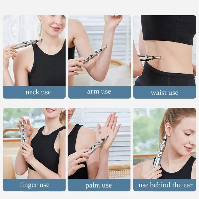 Akupunktur-Massagegerät MeriLax | Elektrischer Meridian-Stift mit 5 Aufsätzen | Schmerztherapie & Hautstraffung | 9 Intensitäten