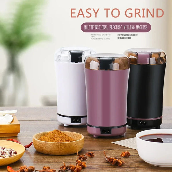 Grindora Elektrische Kaffeemühle & Gewürzzerkleinerer | Edelstahlklingen & einstellbare Mahlstufen | Tragbar & vielseitig | 10–30 Sek. Schnellmahlung