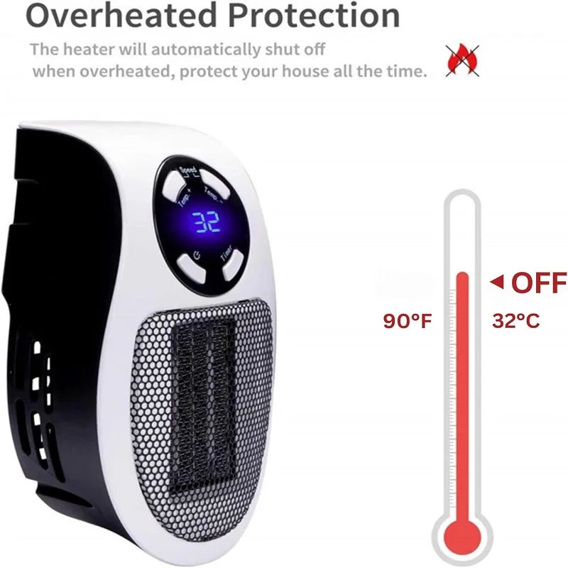 EcoHeat Steckdosen-Heizlüfter | Energieeffizient & Leise | Digitaler Thermostat & Timer | EU-Stecker