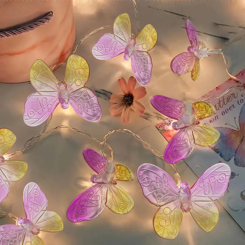 LumiFleur Schmetterlings-Lichterkette | 10/20 LED | Rosa & Gelb | Romantische Deko für Haus & Garten
