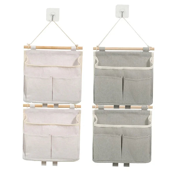 Stowella Wandaufbewahrungstasche aus Leinen | Wasserdicht & platzsparend | Hängeorganizer für Unterwäsche & Kleinteile – 23×6×25 cm