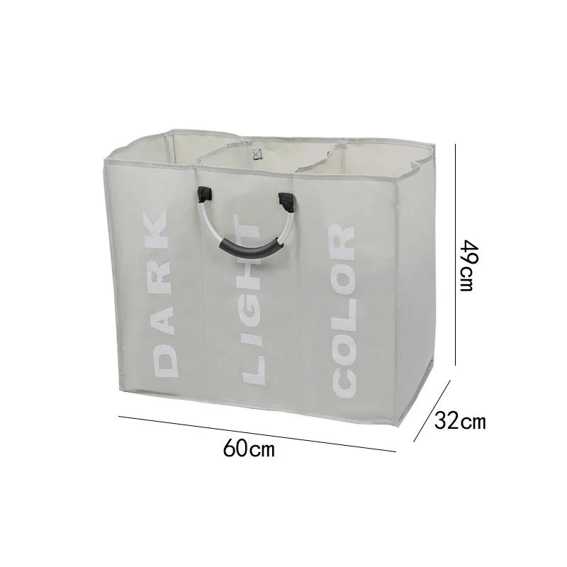 CarryWash Wäschekorb mit Griffen | Tragbar & Faltbar | Oxford-Gewebe | 60×32×49 cm | Hellgrau/Dunkelgrau