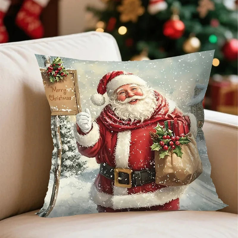 Winterglanz | Weihnachts-Kissenbezüge | Santa · Schneemann · Rentier | 45 × 45 cm | Festliche Sofadeko für Wohnzimmer & Schlafzimmer