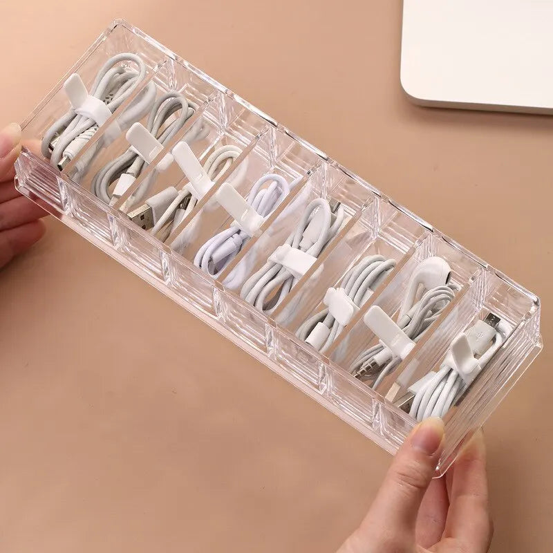 Kabelorganizer ClearGrid 7+ | 7-Fach Ladebox für Ladekabel & Netzteile | Transparentes Design | 26×5,5×11 cm