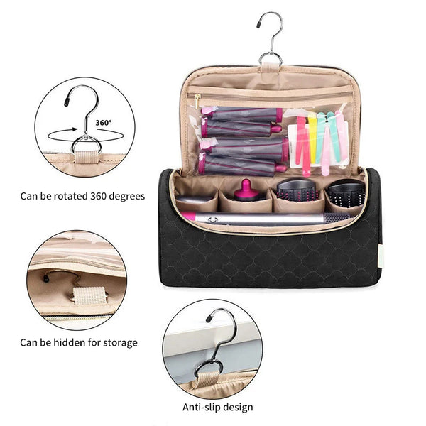 StyleVana Aufbewahrungstasche für Haarstyler | Samt-Organizer mit Haken & Fächern | Für Föhn, Lockenstab & Zubehör