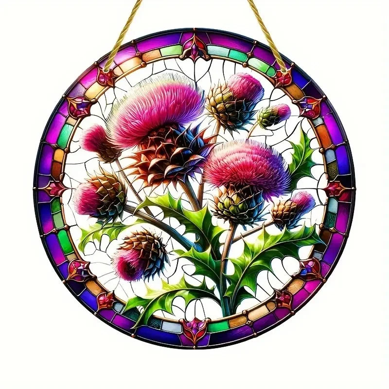 Suncatcher ThistleLight | Rundes Acryl-Fensterbild mit Distel-Motiv | 15–20 cm | Handbemalt & Lichtdurchlässig