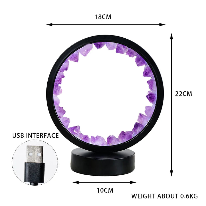 Kristalllampe AmethyLight | LED Tischlampe | Natürlicher Amethyst | Heilstein & Wohn-Deko | Ø ca. 12 cm