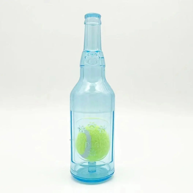 Hundespielzeug BounceBottle | Quietscht & Springt | TPR-Gummi mit Tennisball-Design | Für Kleine bis Große Hunde