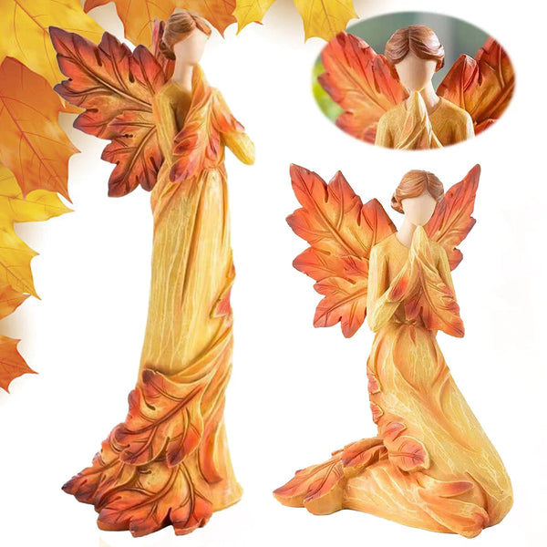 AUTUMNIA Ahornblatt-Engel | Resin Figur | Herbstliche Engelsdeko | 10–15 cm | Für Haus & Garten
