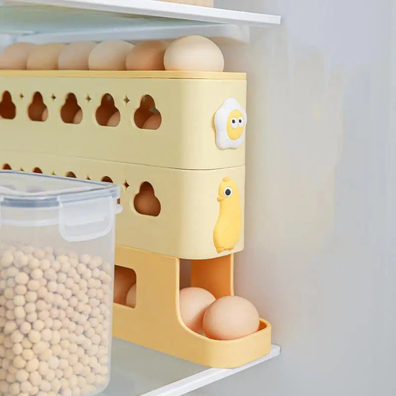 EggRoller Eierhalter für Kühlschrank | 3-stöckiger Roll-Organizer | Platzsparend & stoßsicher | Für bis zu 24 Eier | 33,3 × 7,1 × 23,5 cm