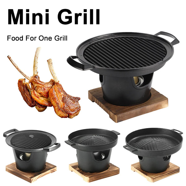 Hinoyaki Japanischer Mini-Grill mit Alkoholbrenner | Tragbarer Tischgrill ohne Rauch | Kompakt & beschichtungsfrei | Für Camping & Balkon