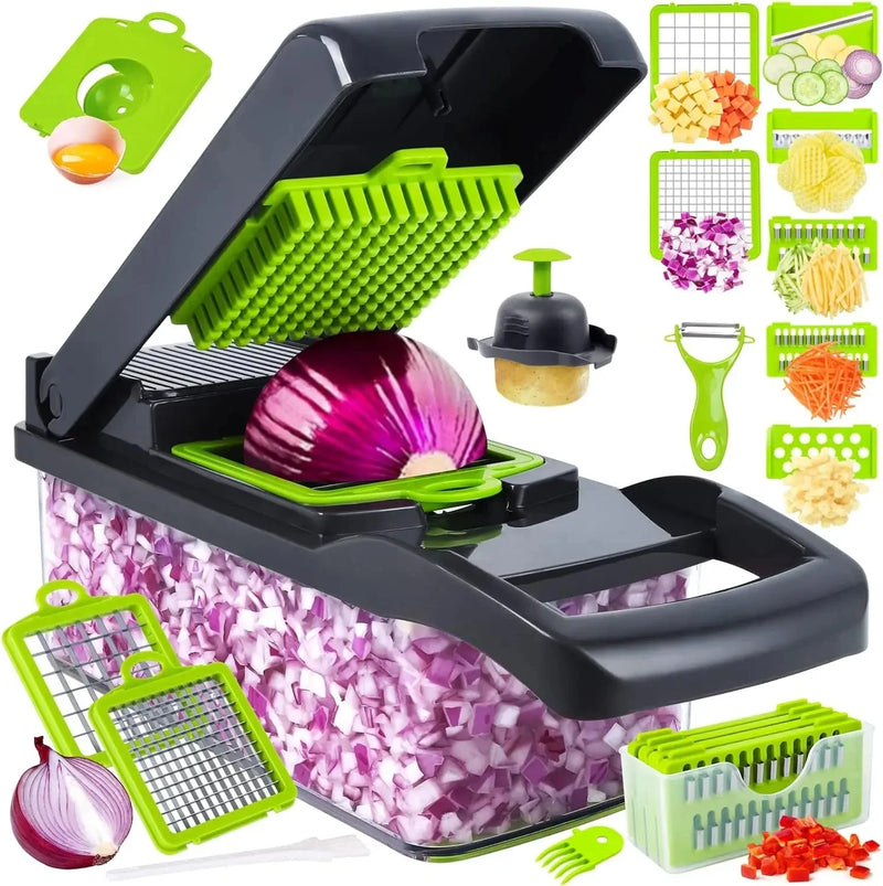 Gemüseschneider 12-in-1 KüchenMeister Pro | Multischneider mit 7 Klingen | Raspeln, Würfeln, Hobeln | BPA-frei & Spülmaschinenfest