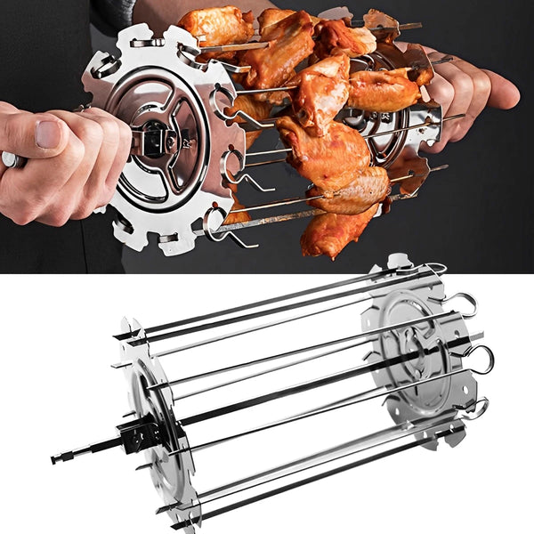 BBQ Grillkorb KebabMaster | Edelstahl Spieß-Käfig | Ø 13,5 cm x 25 cm | Für Rotisserie-Öfen | 10 Spieße