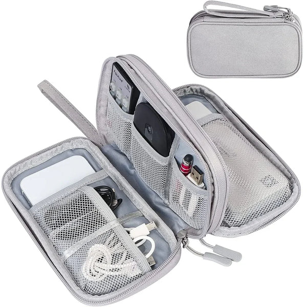 Techviva PackSafe Elektronik Organizer Tasche | 2-lagig & wasserdicht | Für Kabel, Ladegeräte, USB & Zubehör | Kompakt & tragbar