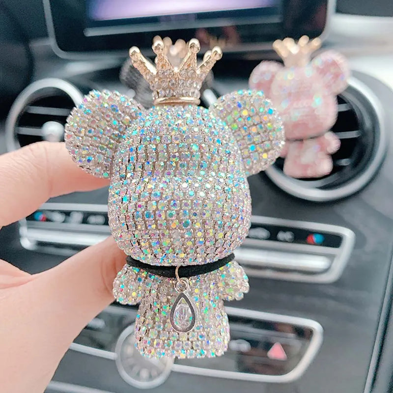 Bearoma Auto Duftclip Bär mit Krone | Aromatherapie & Luftreiniger | Handverziert mit Strass | In Pink, Weiß oder Schwarz