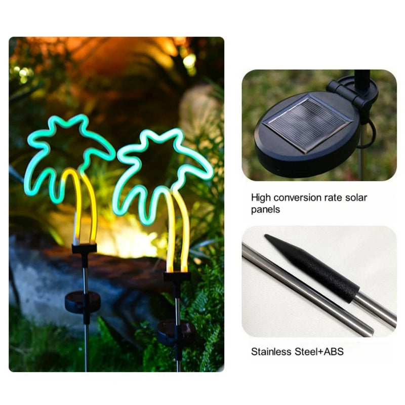 NeonGlow NaturDécor Solar-Neon-Gartenleuchte Cactus & Flamingo | LED Erdspieß IP65 Wasserdicht