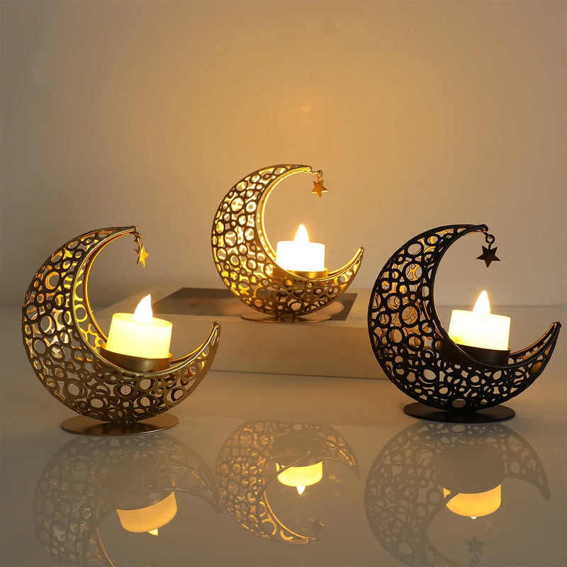LumiNoor Ramadan Kerzenhalter | Mond-Design | Stimmungsvolle Deko | Metall
