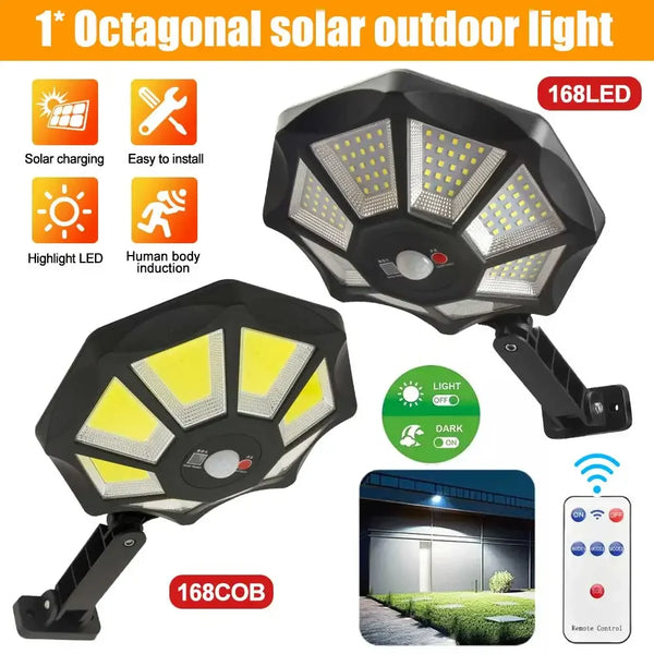 Solarkon OctaBeam | 168 LED Solarleuchte | 360° Weitwinkel | IP65 | Mit Fernbedienung & Bewegungsmelder