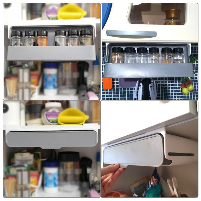 Gewürzschublade HideSeason | Selbstklebendes Untertisch-Regal | Versteckter Organizer für 6 Gewürzfläschchen | Bohrfrei & Herausziehbar