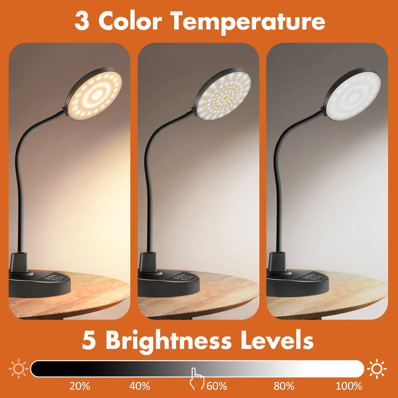 LED-Schreibtischlampe Lixora Flex | Augenschonend & Dimmbar | 3 Lichtfarben & 5 Helligkeiten | USB-Anschluss & Flex-Arm