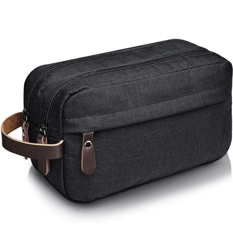 Nylonéa Kulturbeutel Unisex | Wasserabweisend | Canvas-Design mit Ledergriff | Für Reise & Alltag