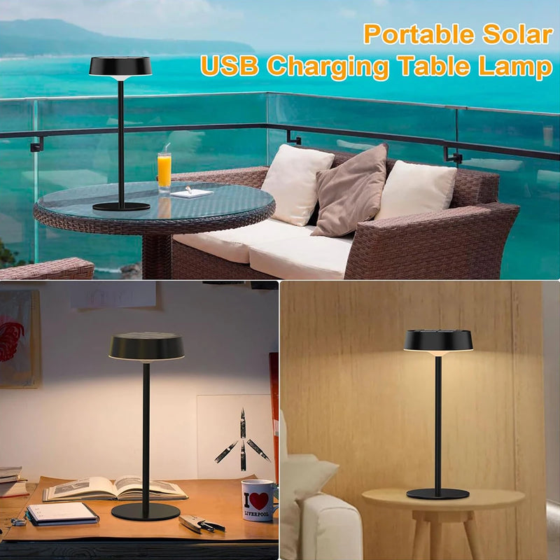 Solvella Solar Tischlampe LED | Dimmbar & Kabellos | 3 Lichtfarben | IP65 Wasserdicht für Innen & Außen