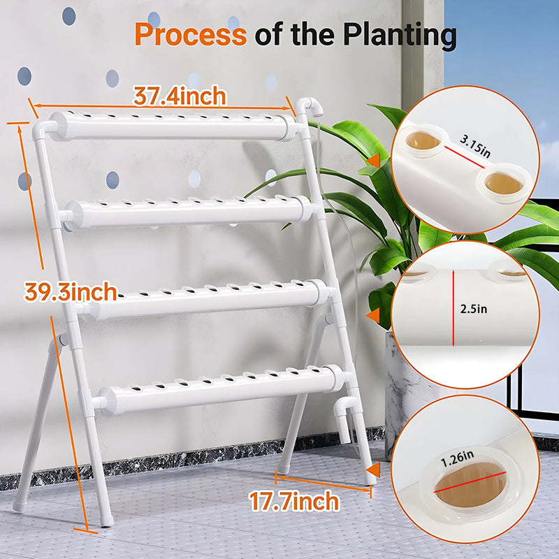 HydroGrow36 | Hydroponisches Anzuchtsystem mit 36 Pflanzplätzen | PVC-Pipeline für Gemüse & Kräuter | Komplettes Hydroponik-Set