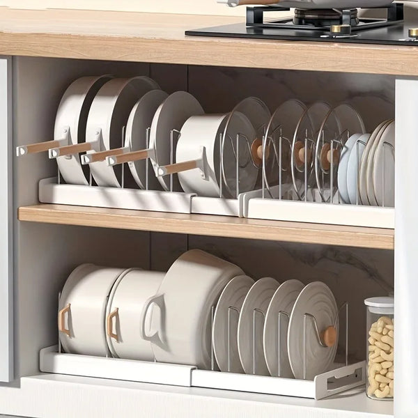 Teleskop-Topfdeckelhalter FlexRack | Verstellbar & Erweiterbar | Für Pfannen, Töpfe & Schüsseln | Weiß oder Grau