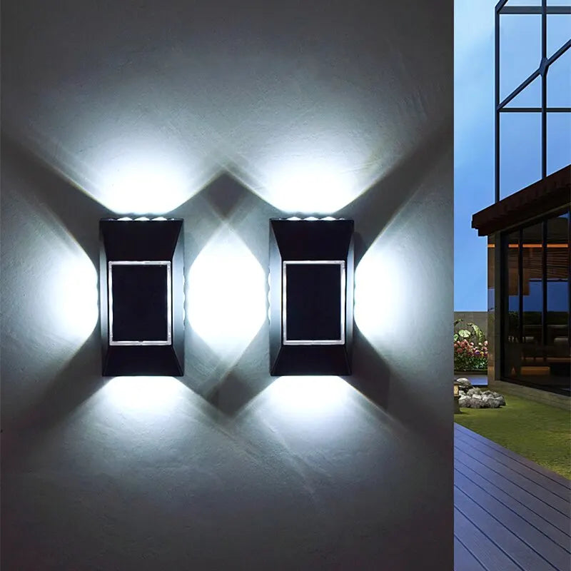 Lumivara Solar Wandleuchte mit 12 LEDs | 4-Seiten-Licht | IP65 Wasserdicht | Weiß oder Warmweiß