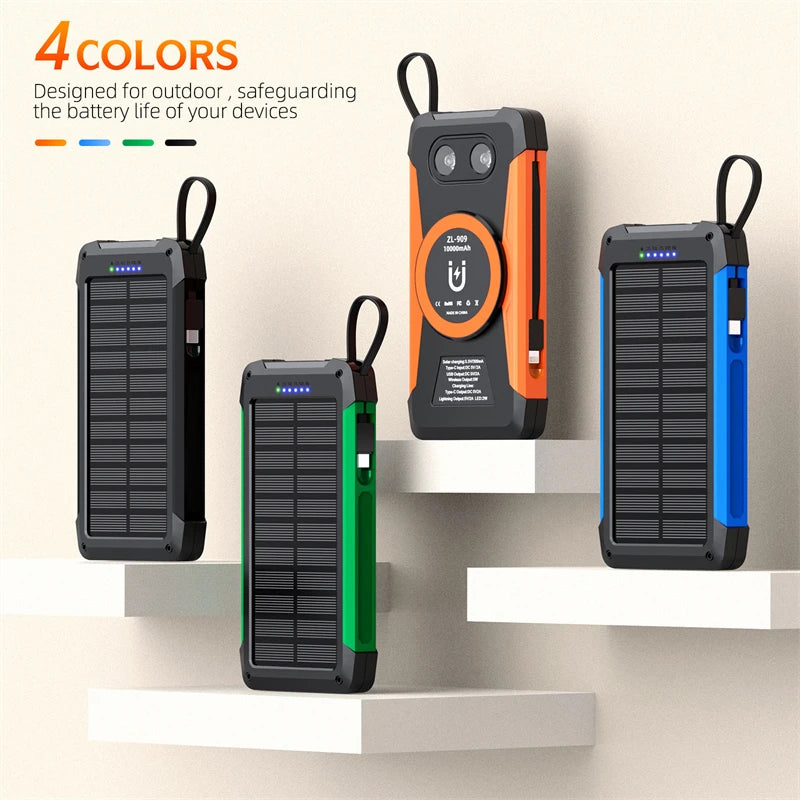 Voltaris MagCharge Solar Powerbank 10000mAh | Magnetisches Wireless Charging | 22,5W Schnellladefunktion | Mit Kabel & Taschenlampe | Für iPhone, Samsung & Co.