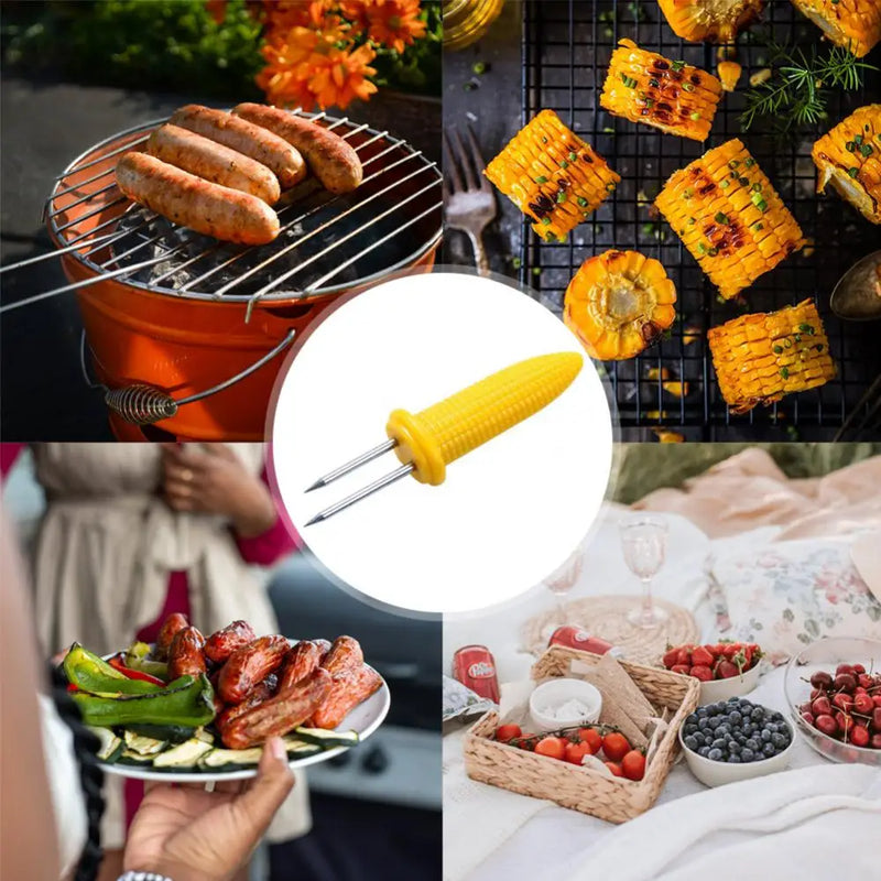 Grillino Edelstahl Maisgabeln Set | Hitzebeständig & Wiederverwendbar | Für Grill, Camping & Küche | 6 × 2 cm