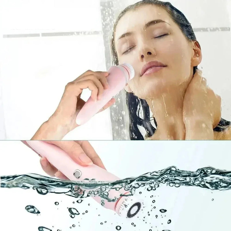 PureVibe 4-in-1 Gesichtsreinigungsbürste | Sonic-Technologie & Massage | Wasserdicht IPX6 | Wiederaufladbar & inkl. 4 Bürstenaufsätzen