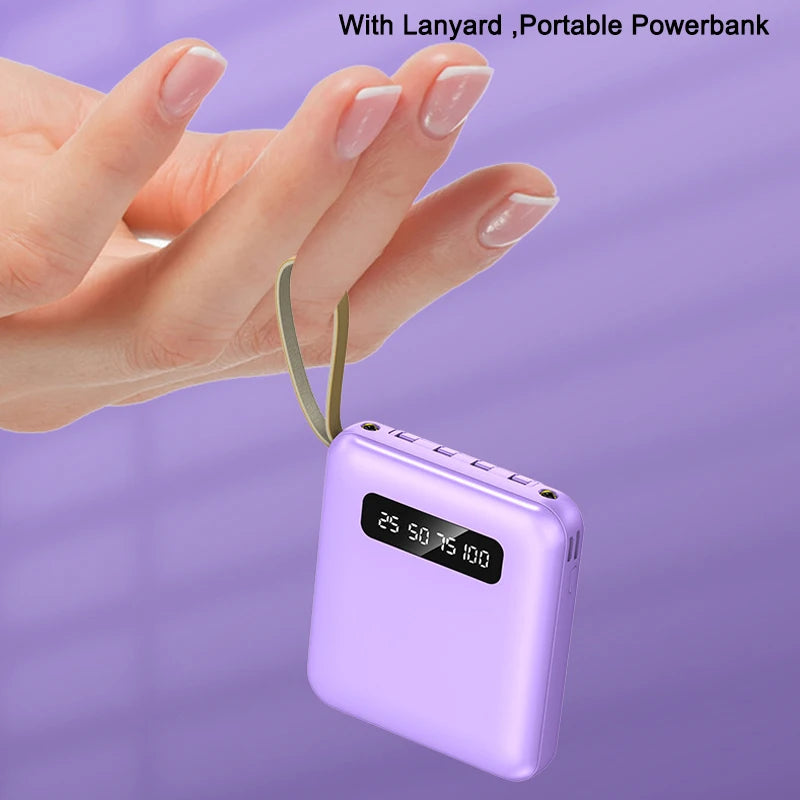 Mini-Powerbank mit Spiegel-Display | 20.000 mAh | Schnellladefunktion & integrierte Kabel | Für iPhone, Samsung, Xiaomi & mehr