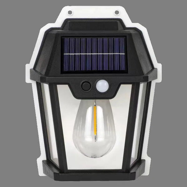 SolaraLux Solar Wandleuchte mit Bewegungsmelder | LED Filament Licht | Wasserdicht IP65 | 3 Modi | 500 Lumen | Warmweiß