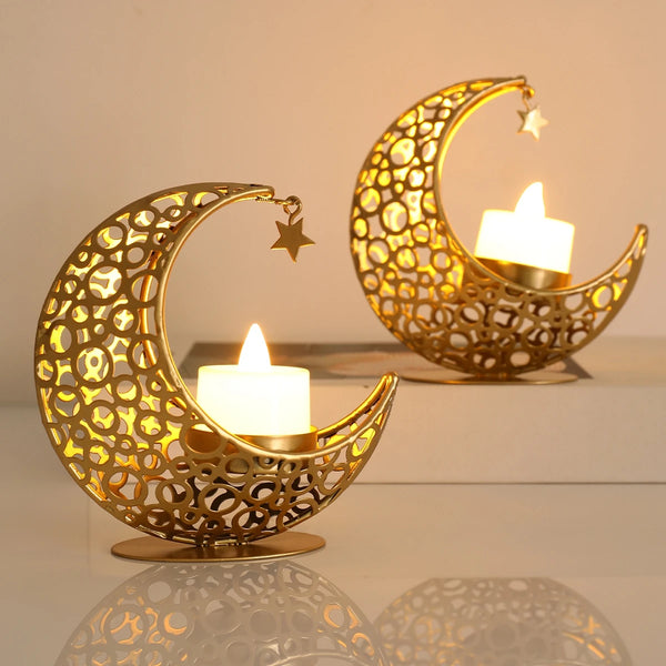 LumiNoor Ramadan Kerzenhalter | Mond-Design | Stimmungsvolle Deko | Metall