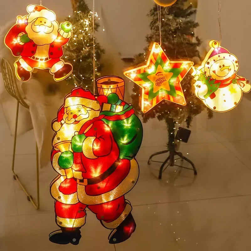 LumiFest LED Weihnachtsdeko | Schneemann & Weihnachtsmann | Leuchtende Fensterdekoration | Warmweißes Licht