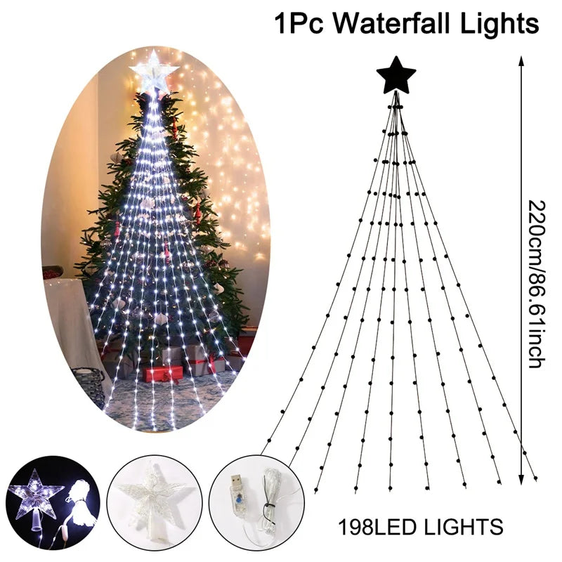 LED Sternen-Wasserfall StellaCascade | 198 LEDs | 2,2 m | Warmweiß / Weiß / Bunt | USB & Batteriebetrieb | Weihnachts- & Neujahrsdeko
