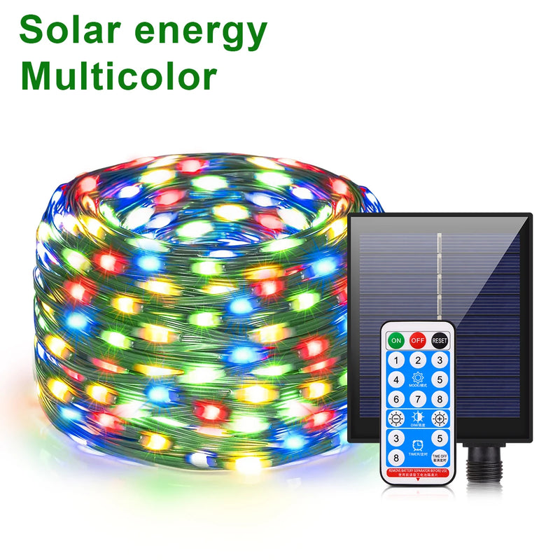 Solar Lichterkette 100M LumiSol ProLine | 8 Modi | IP65 Wasserdicht | Extra helle LEDs | Fernbedienung & Schnellladung | Für Garten, Hochzeit & Weihnachten