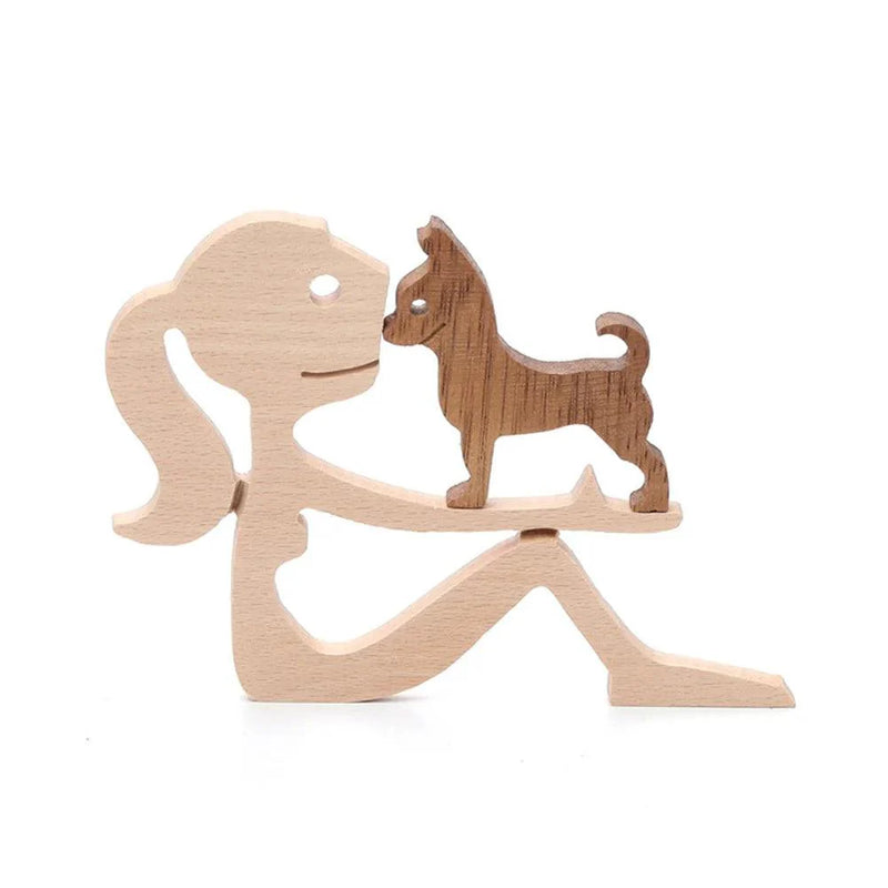 WoodyPaws | Holzfigur Hunde-Familie | Handgeschnitzt | Warme Dekoration & Geschenkidee