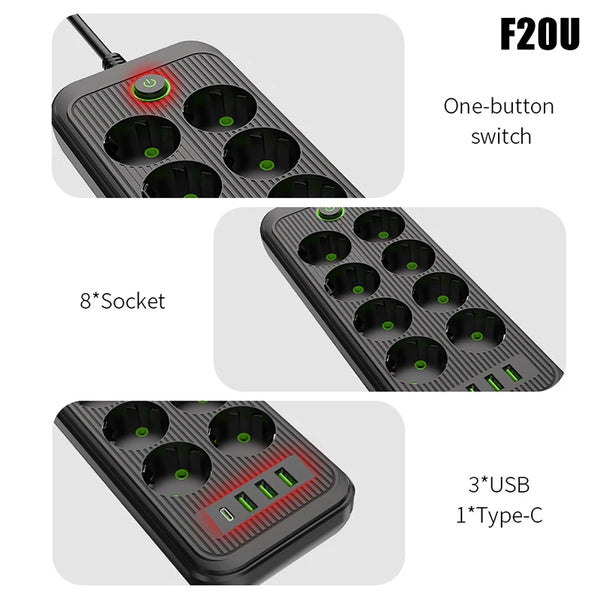 Voltairo | Smart Steckdosenleiste | Mehrfachsteckdose mit USB & Typ-C | Überspannungsschutz | EU-Stecker
