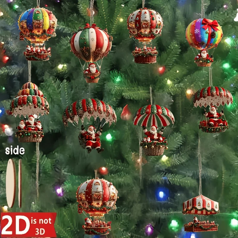 NordicJoy Weihnachtsanhänger Heißluftballon & Weihnachtsmann | 10er-Set Holzornamente | Christbaumschmuck & Deko Geschenkidee