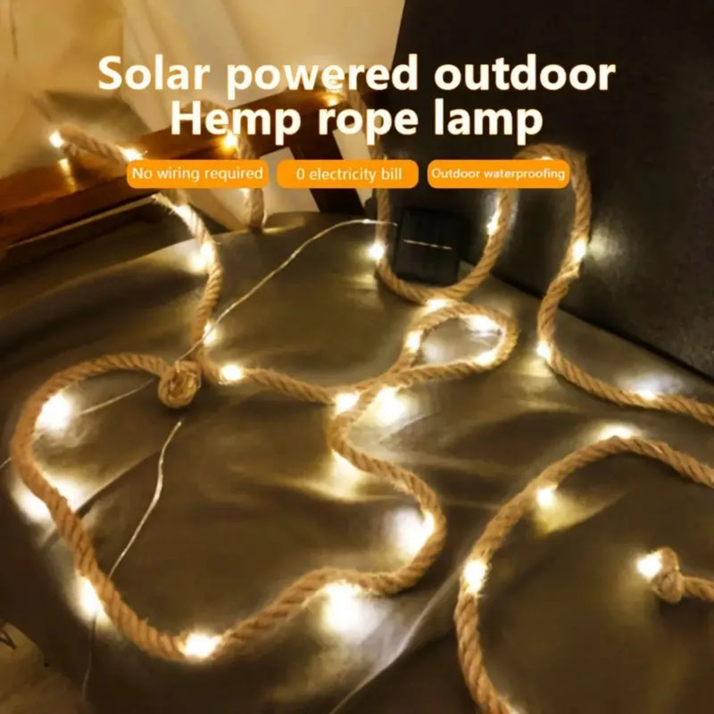 LumiRope Solar Solar-Lichterkette 7 m | 50 LED | Retro-Hanfseil mit 8 Lichtmodi | Wasserdicht & Solarbetrieben