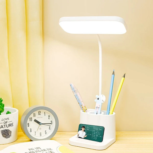 Liora DeskLight LED Schreibtischlampe mit Stiftehalter | Touch-Dimmung & 3 Lichtfarben | USB-Anschluss | 10,5 × 10,5 × 37,5 cm