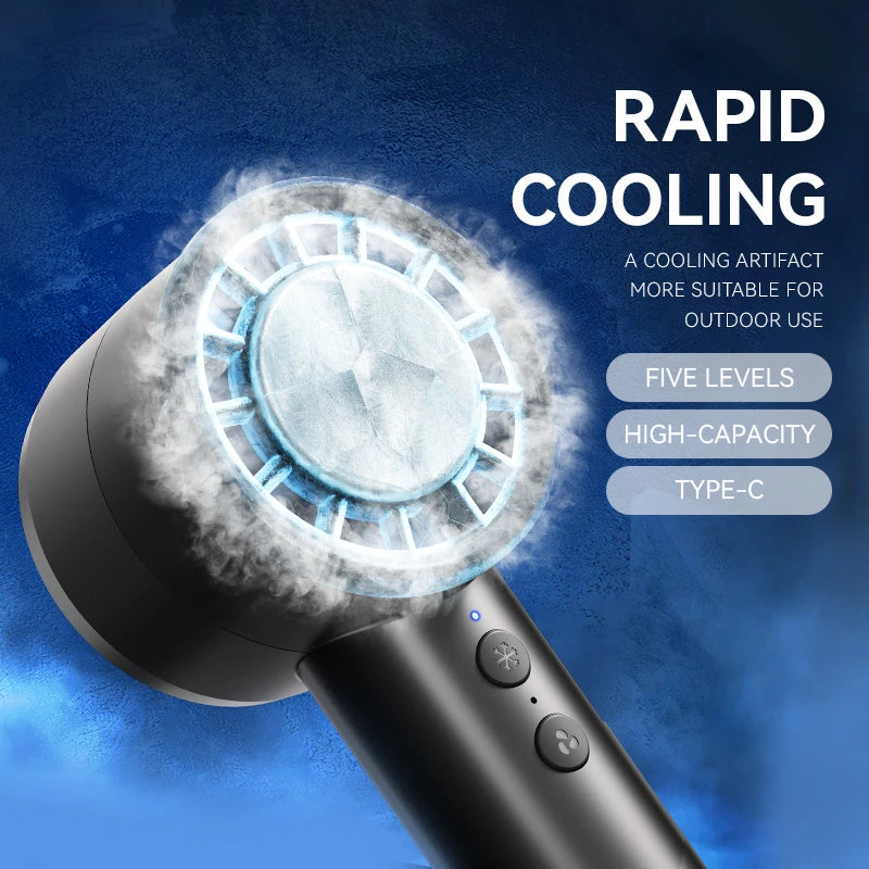 Brisano AirCool Mini Handventilator mit Kühlfunktion | 5 Geschwindigkeiten | LED-Display & USB-Aufladung | Leise & Tragbar | Für Reisen, Büro & Outdoor