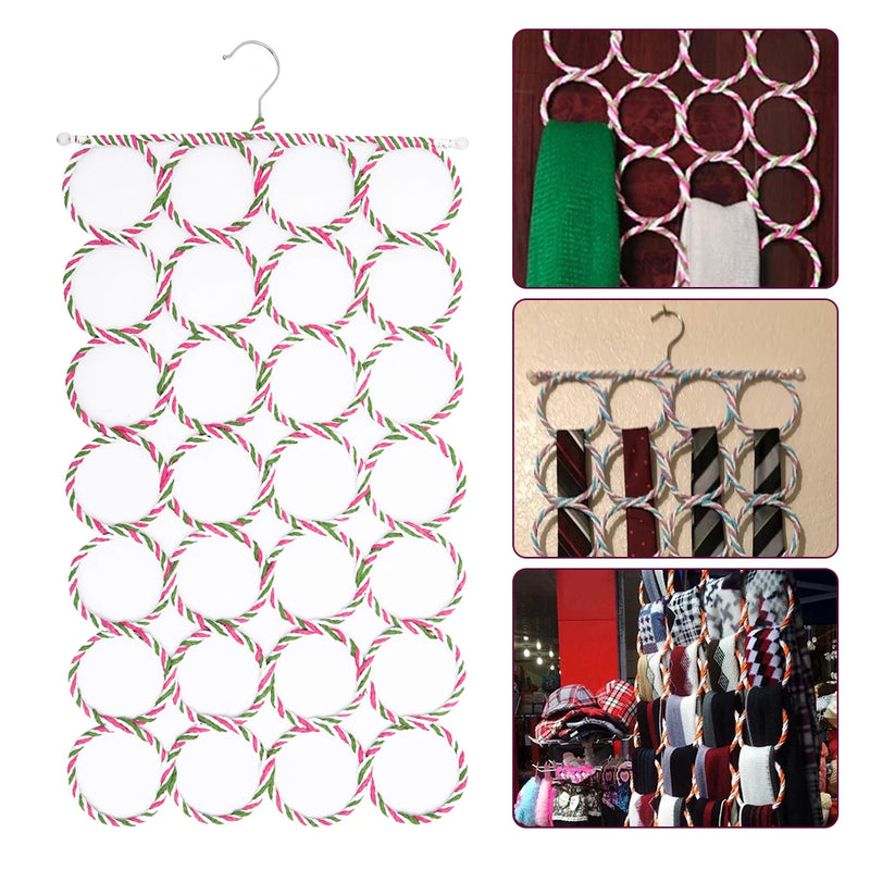 Schalhalter Ordavivo | 28 Ringe | Faltbar & Platzsparend | Buntes Rattan-Design