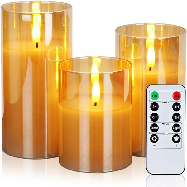 Lumièrea | LED Kerzen Set mit Glas | Flackernd & Fernbedienung | Timer | Hochzeit & Weihnachten