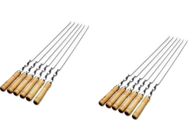 GrillSpear Grillspieße 55 cm | Set aus 6 | Edelstahl mit Buchenholzgriff | Extra Lang & Hitzebeständig