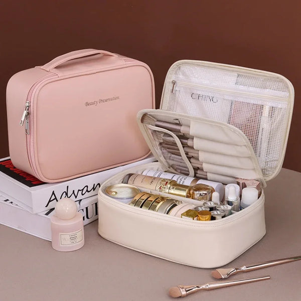 VELINIA Kosmetiktasche Damen | Große Kapazität | Wasserabweisend & Luxuriös | PU-Leder